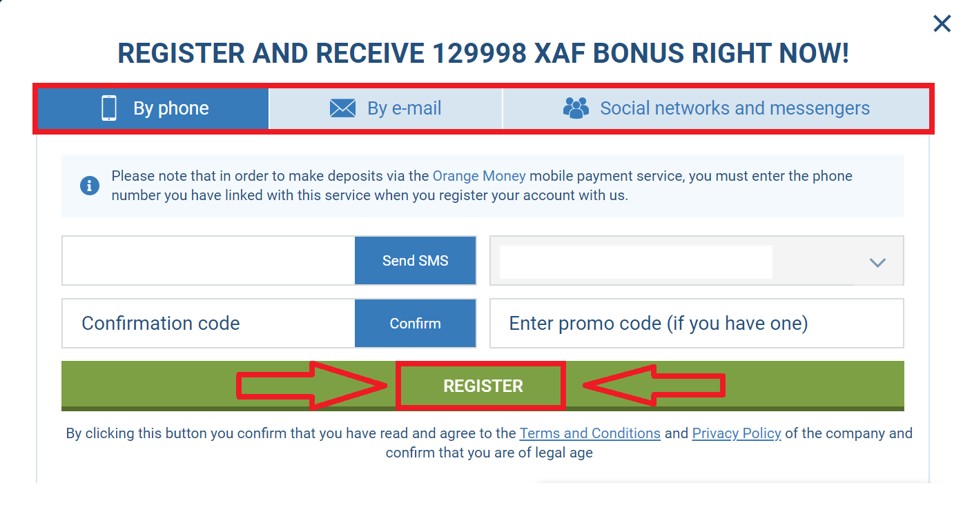 1xBet Registration One click